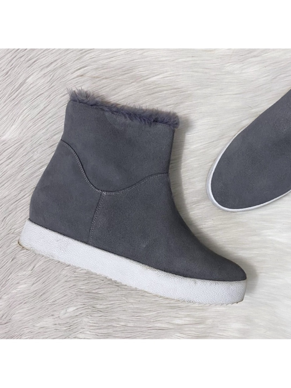 Blondo Haven Waterproof High Top Sneaker Faux Fur Lined Gray Suede Leather Boot